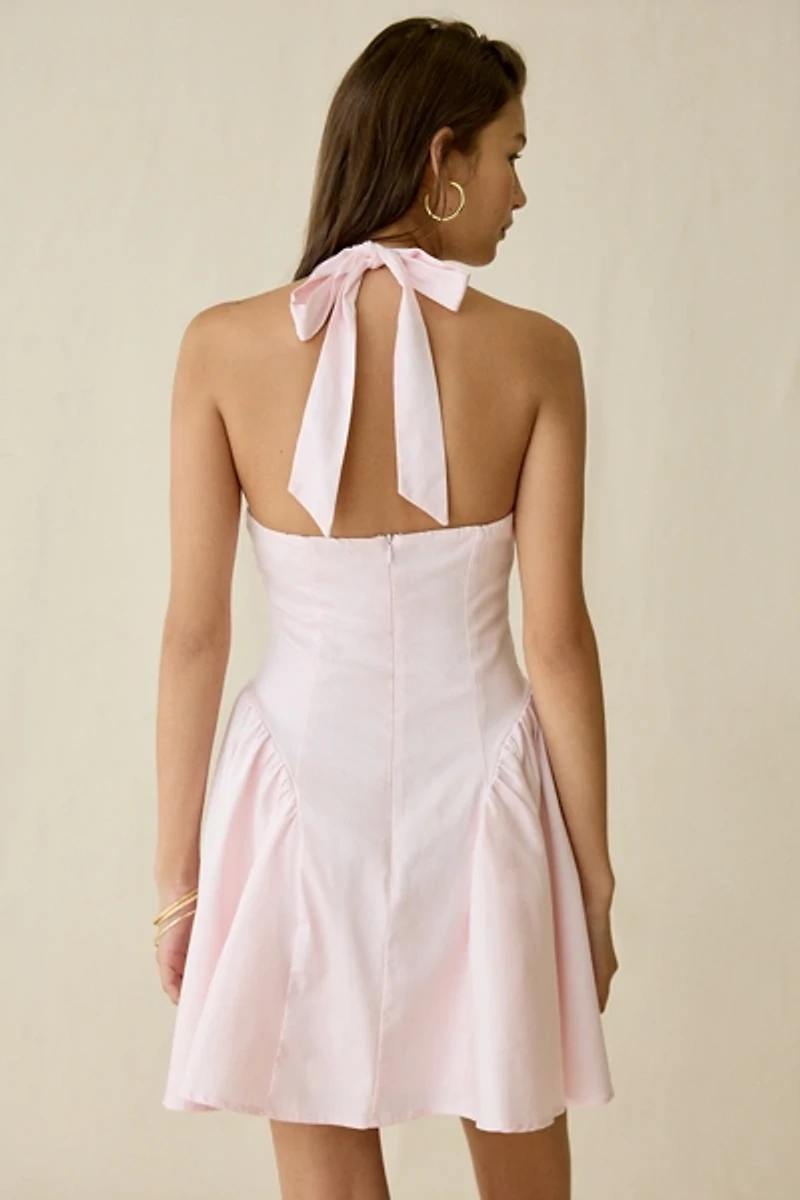 Kiss The Sky Penelope Basque Waist Halter Neck Mini Dress