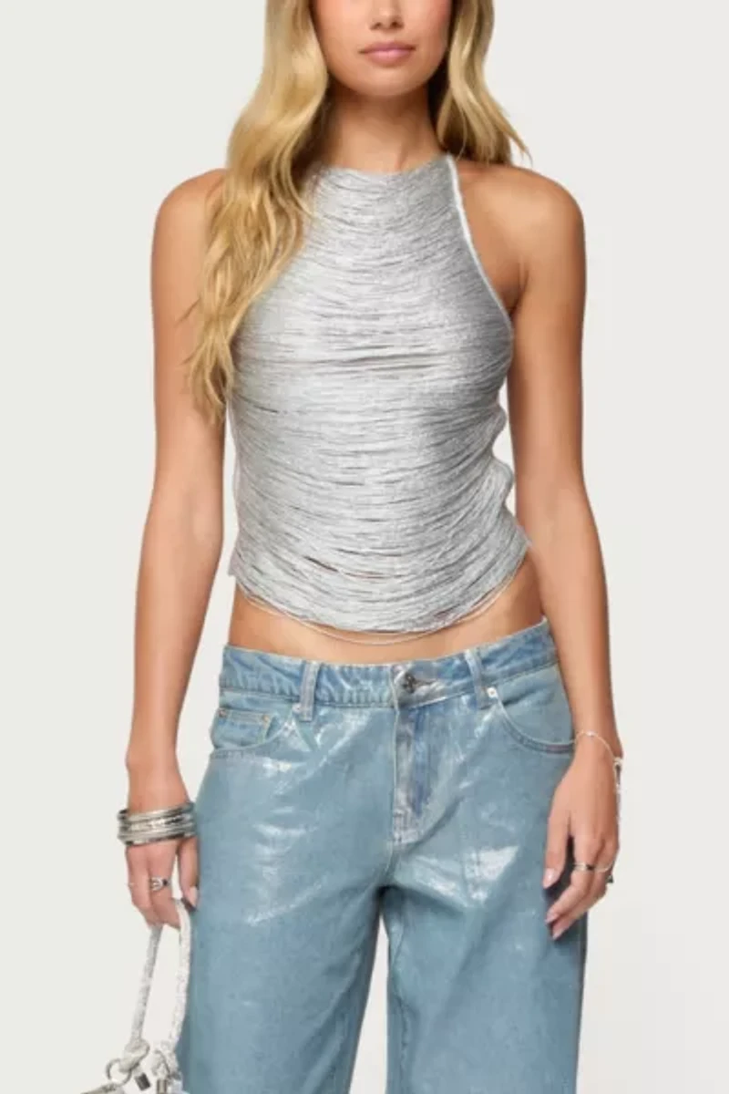 Edikted Kalana Crisscross Backless Fringed Top