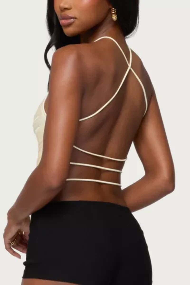 Edikted Kalana Crisscross Backless Fringed Top