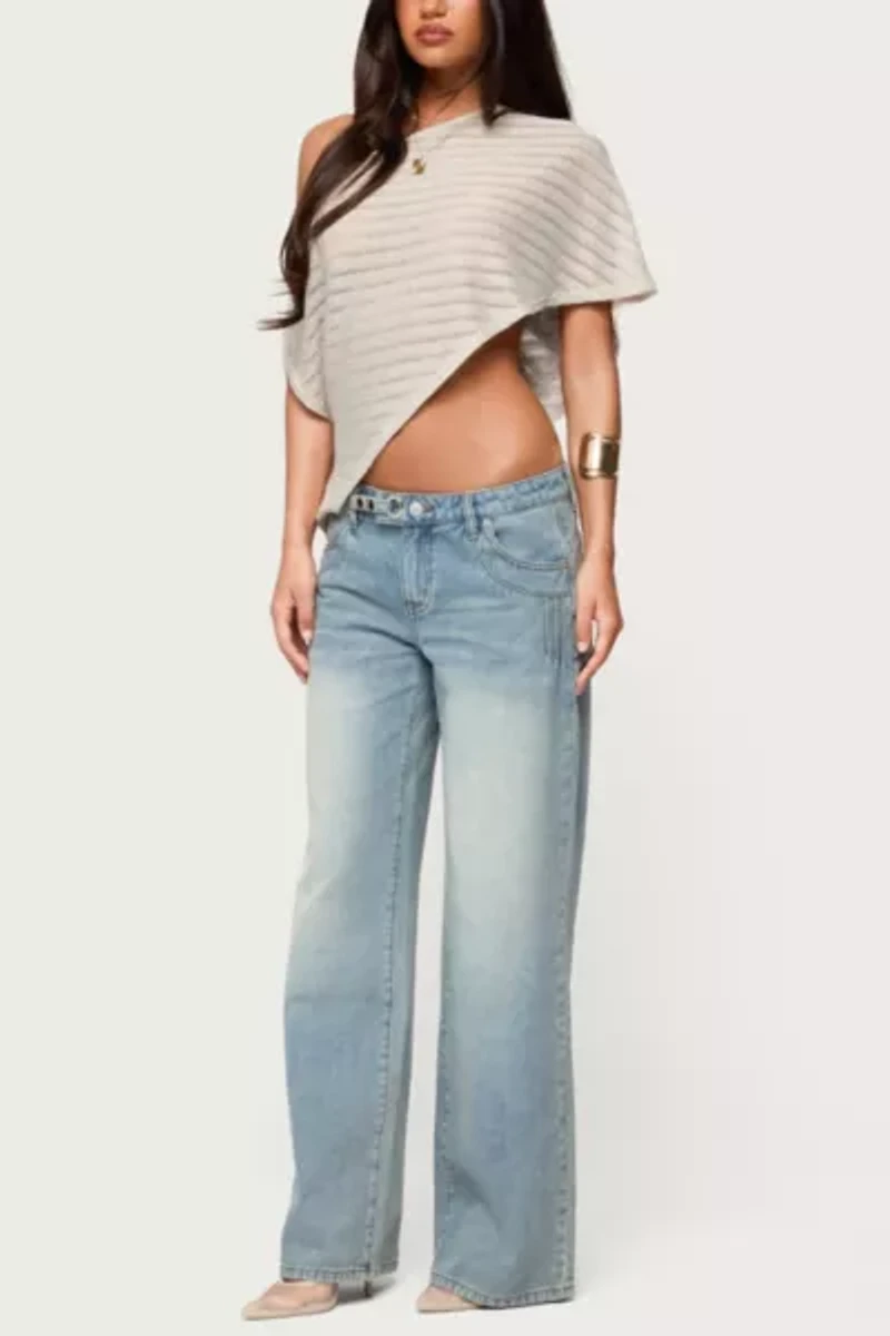 Edikted Loma Asymmetric Off Shoulder Knit Poncho