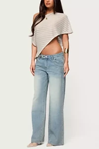 Edikted Loma Asymmetric Off Shoulder Knit Poncho
