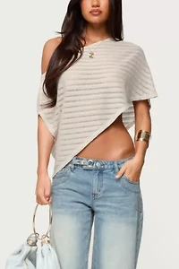 Edikted Loma Asymmetric Off Shoulder Knit Poncho