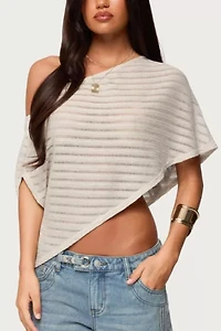 Edikted Loma Asymmetric Off Shoulder Knit Poncho