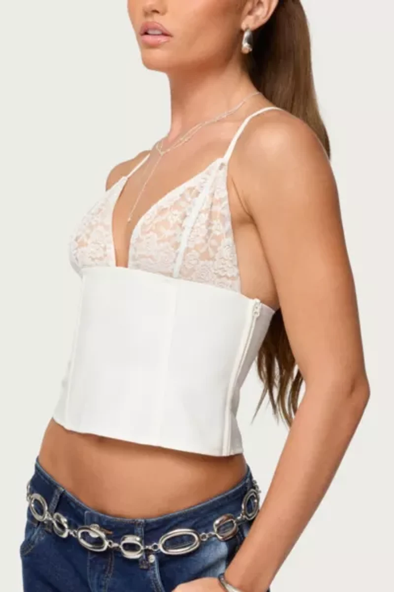 Edikted Keesha Lacey Boned V Neck Top