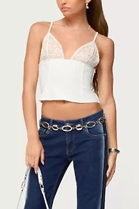 Edikted Keesha Lacey Boned V Neck Top