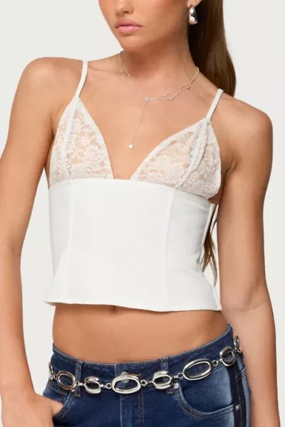 Edikted Keesha Lacey Boned V Neck Top
