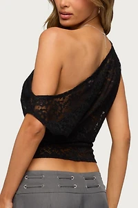 Edikted Kessa Sheer Lace Off Shoulder Top