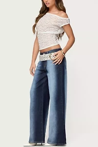 Edikted Kessa Sheer Lace Off Shoulder Top