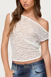 Edikted Kessa Sheer Lace Off Shoulder Top