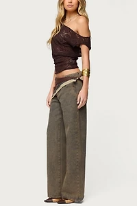 Edikted Kessa Sheer Lace Off Shoulder Top