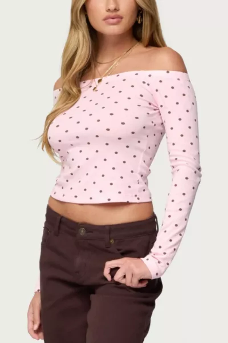 Edikted Leandra Off Shoulder Polka Dot Top