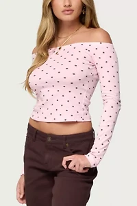 Edikted Leandra Off Shoulder Polka Dot Top