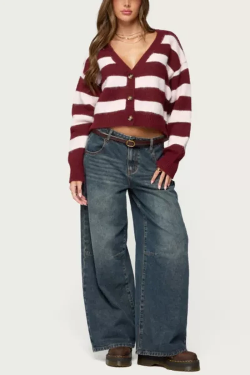 Edikted Kaz Striped Knit V Neck Cardigan