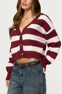 Edikted Kaz Striped Knit V Neck Cardigan