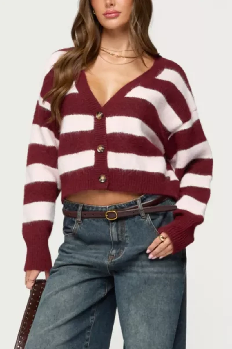 Edikted Kaz Striped Knit V Neck Cardigan