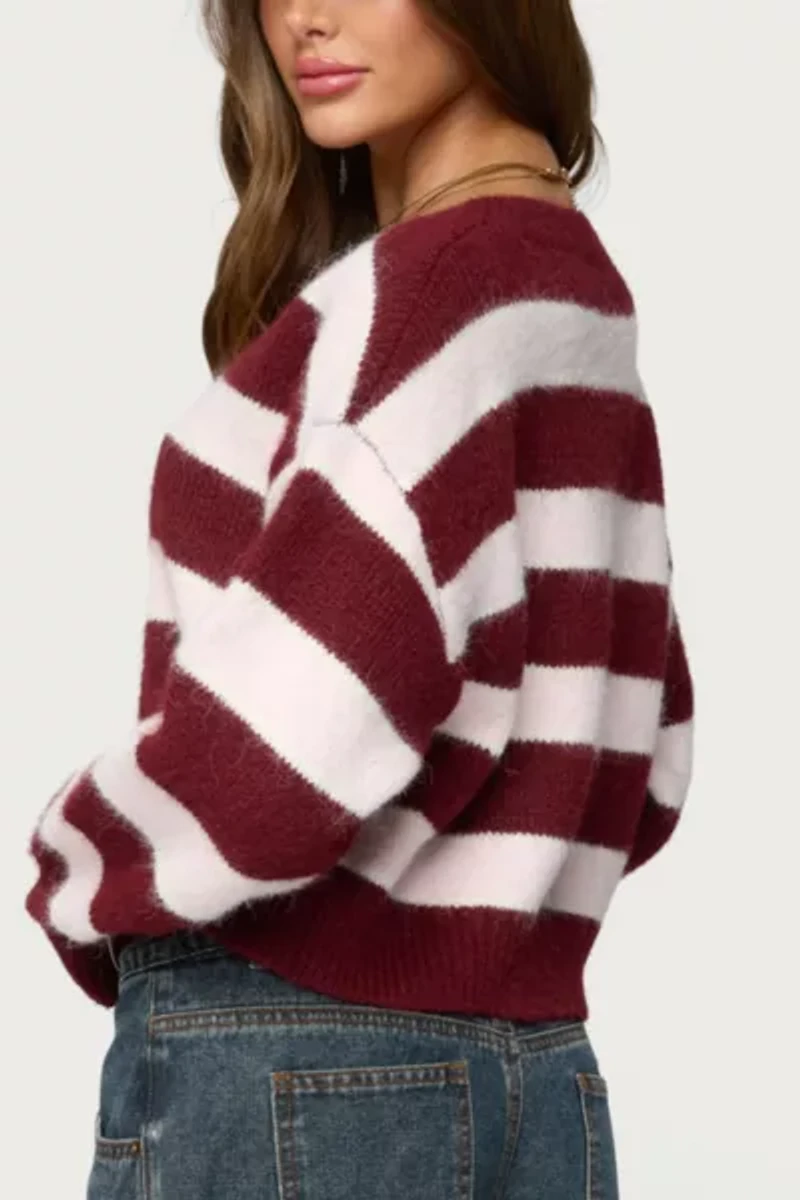 Edikted Kaz Striped Knit V Neck Cardigan