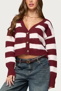 Edikted Kaz Striped Knit V Neck Cardigan