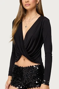 Edikted Twisted V Neck Long Sleeve Top