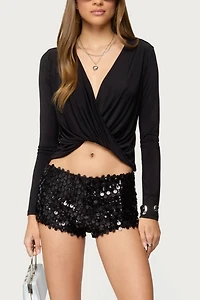 Edikted Twisted V Neck Long Sleeve Top