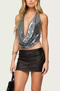 Edikted Sequin Backless Halter Neck Top