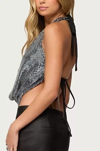 Edikted Sequin Backless Halter Neck Top