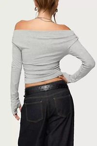 Edikted Milane Ruched Off Shoulder Ribbed Top