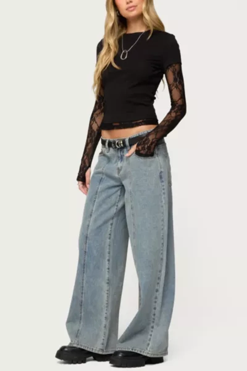 Edikted Layered Lace Sleeve T Shirt