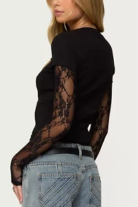 Edikted Layered Lace Sleeve T Shirt
