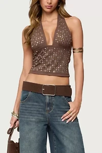 Edikted Jackie Stud & Grommet Halter Top