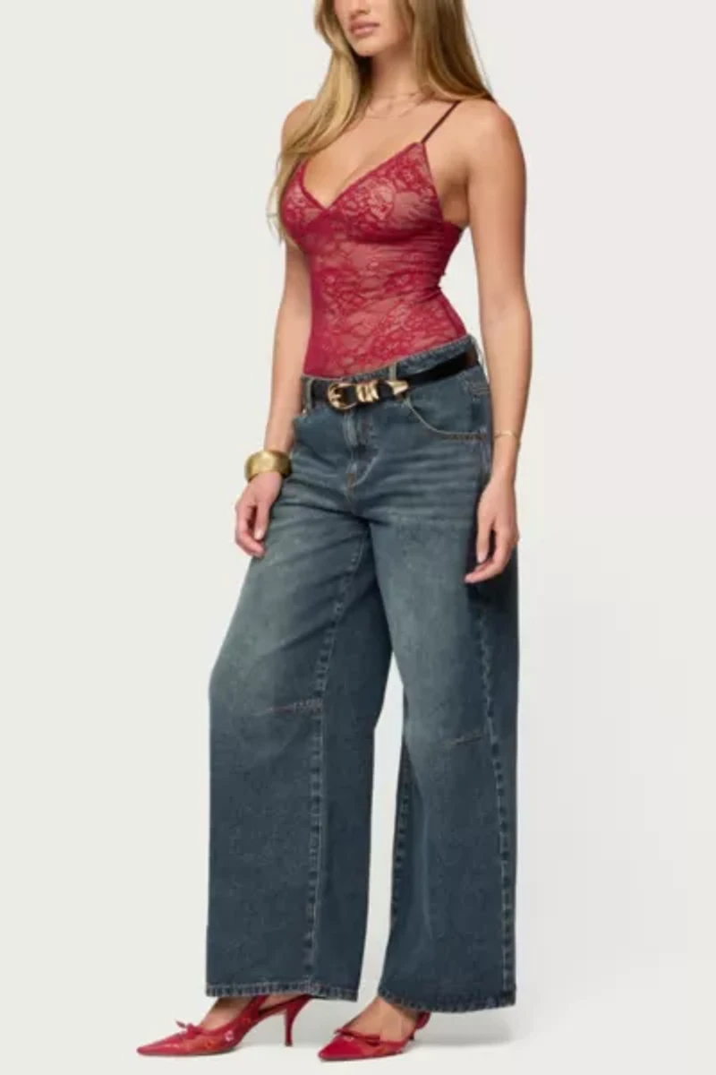 Edikted Nolyn Sheer Lace V Neck Bodysuit