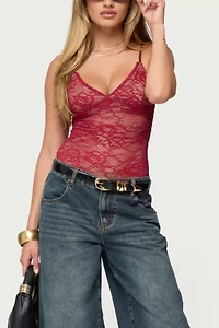 Edikted Nolyn Sheer Lace V Neck Bodysuit