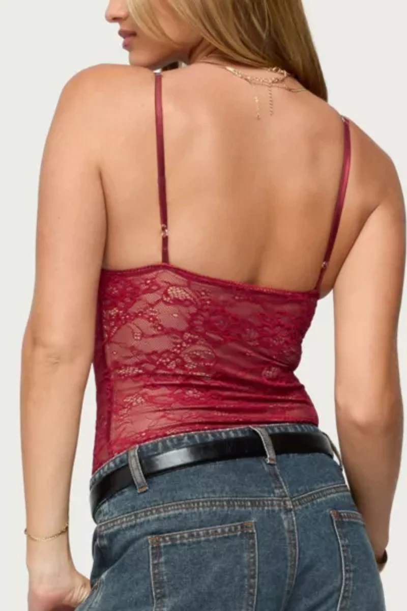 Edikted Nolyn Sheer Lace V Neck Bodysuit