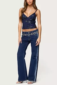 Edikted Pia Sequin Floral Backless Top