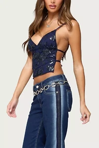 Edikted Pia Sequin Floral Backless Top