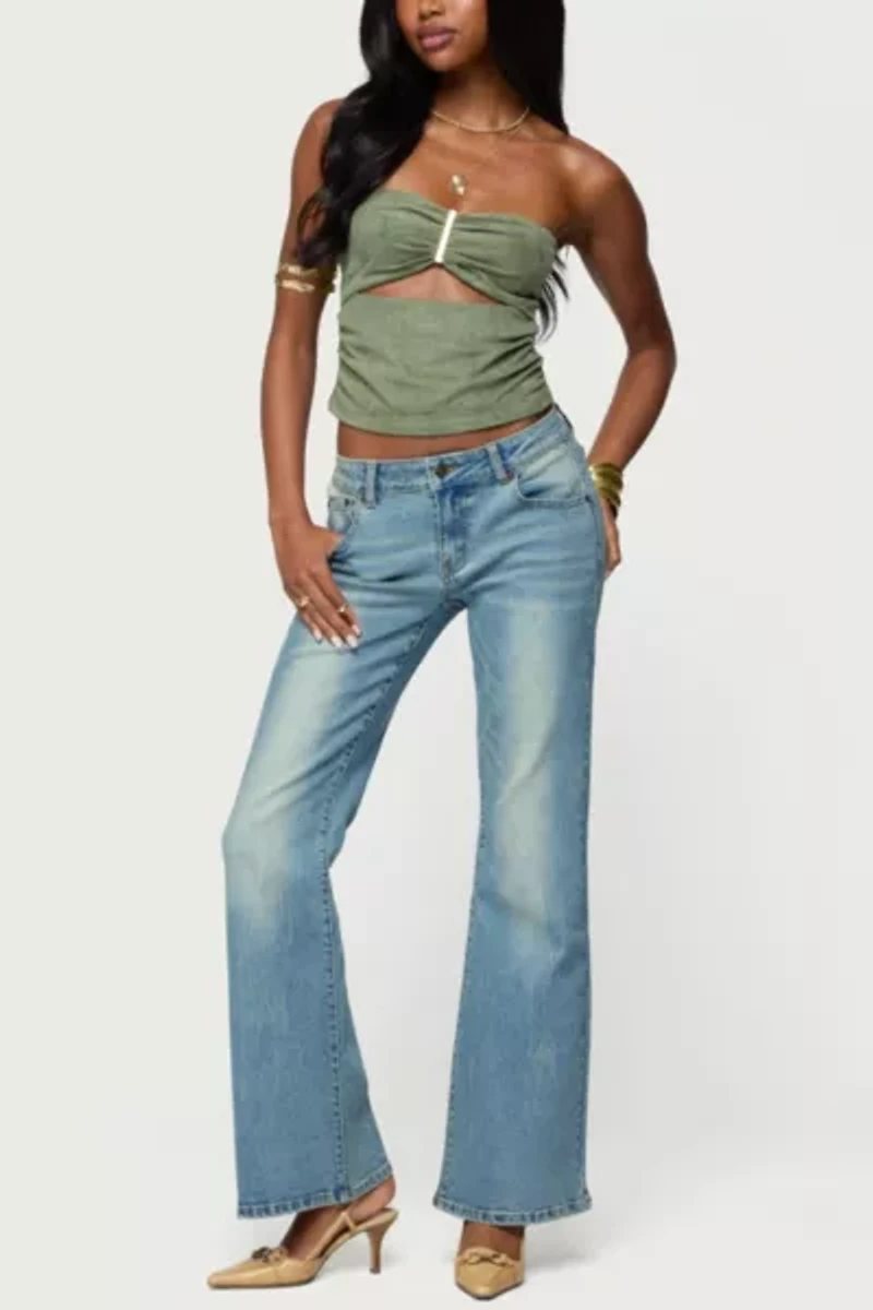 Edikted Kalina Cutout Faux Suede Strapless Top