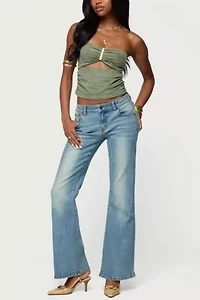 Edikted Kalina Cutout Faux Suede Strapless Top
