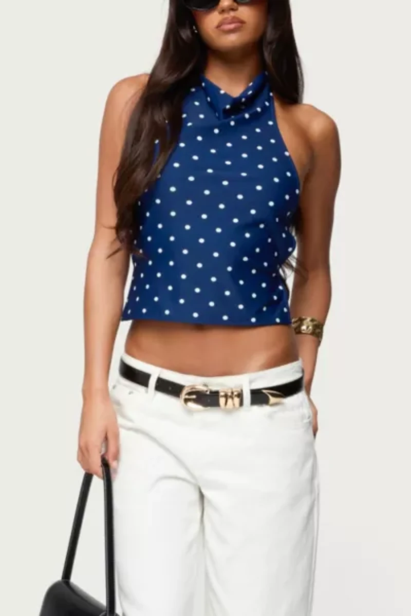 Edikted Raiya Polka Dot Backless Halter Top