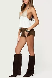 Edikted Hallie Sequin Babydoll Halter Top