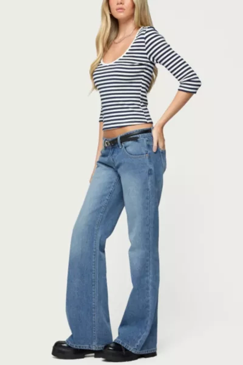 Edikted Poppie Striped V Neck Top