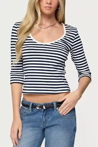 Edikted Poppie Striped V Neck Top