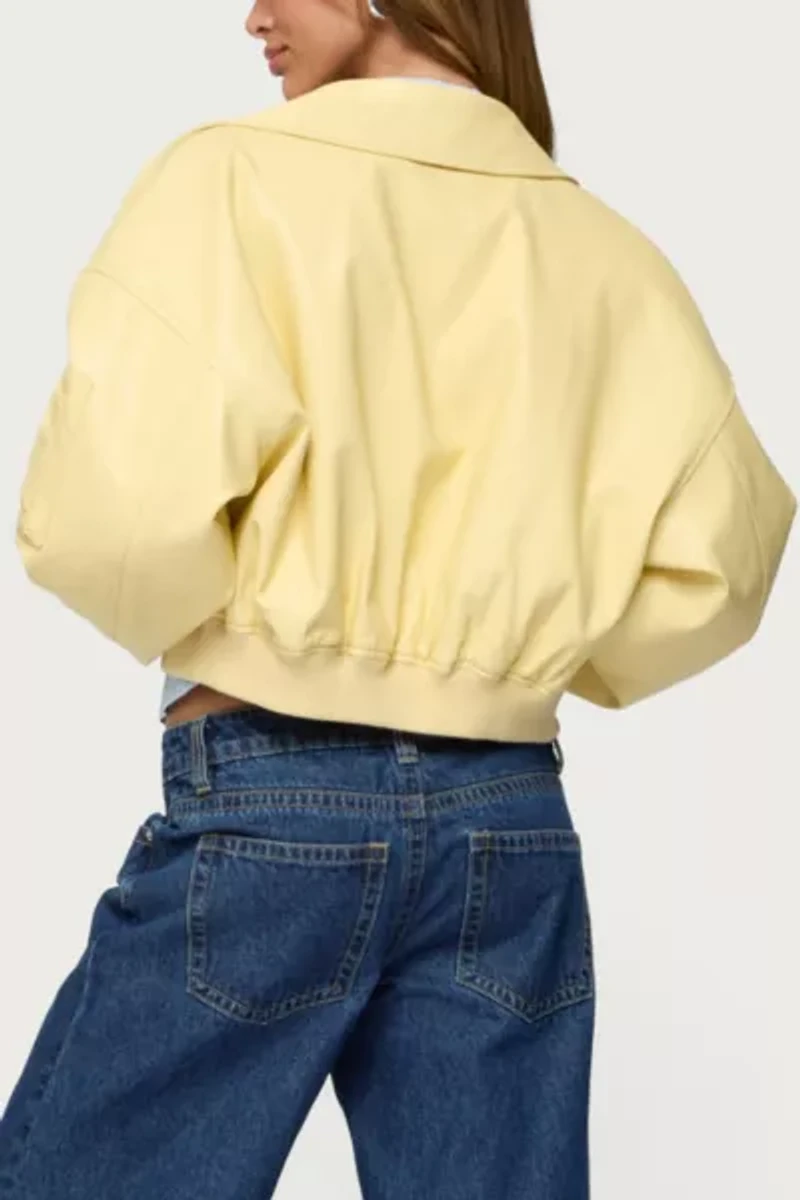 Edikted Zayna Cropped Faux Leather Bomber Jacket