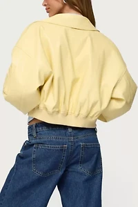 Edikted Zayna Cropped Faux Leather Bomber Jacket