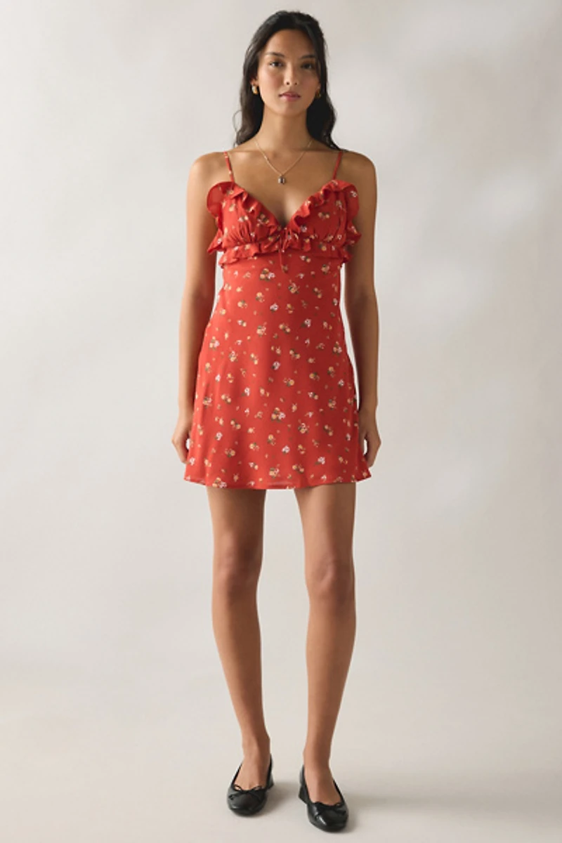Kiss The Sky Uma Ruffle Floral Slip Mini Dress