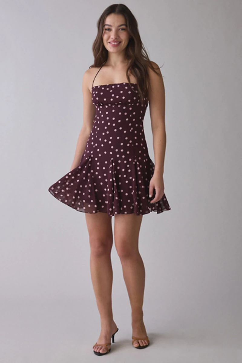 Kiss The Sky Chianti Polka Dot Halter Mini Dress
