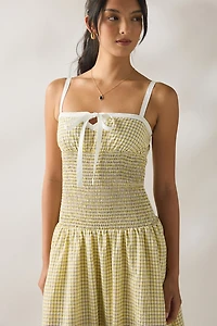 Kiss The Sky Jules Seersucker Shirred Drop Waist Maxi Dress