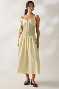 Kiss The Sky Jules Seersucker Shirred Drop Waist Maxi Dress