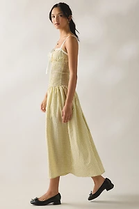 Kiss The Sky Jules Seersucker Shirred Drop Waist Maxi Dress