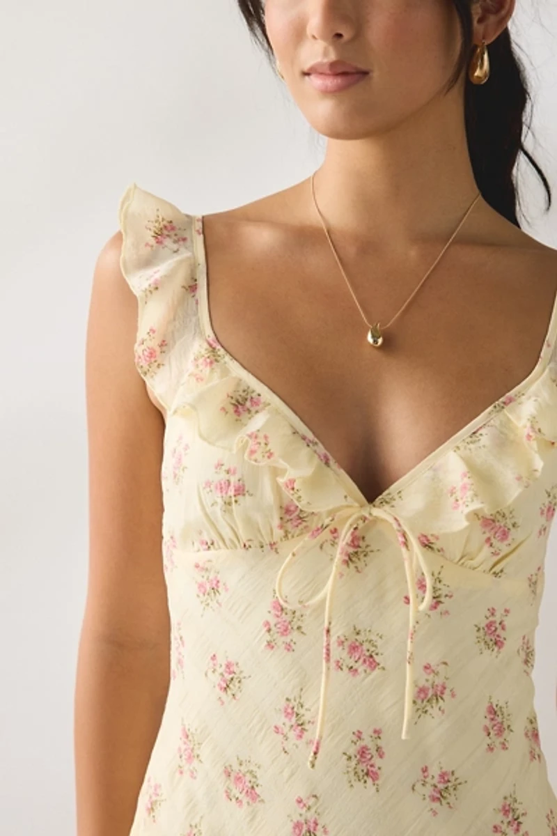 Kiss The Sky Belle Floral Chiffon Ruffle Slip Midi Dress
