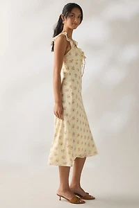 Kiss The Sky Belle Floral Chiffon Ruffle Slip Midi Dress