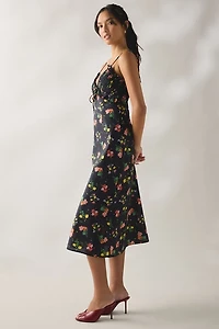 Kiss The Sky Fleurs Ruffle Trim Shirred Midi Dress